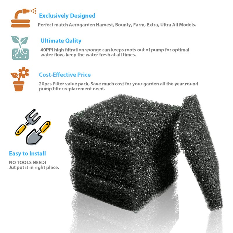 Ulrempart 24-Pack Pump Filter Sponge Compatible with AG Garden Harvest  Bounty  Farm  Extra  Ultra All Models  Replacement Pump Filter Accessories - Image 3